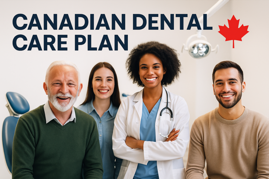 The Canadian Dental Care Plan, showing 4 people from diverse backgrounds.