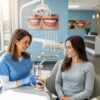 Dental consultation in a modern clinic, featuring a dentist discussing treatment options with a patient, emphasizing affordable dental care in Turkey for Canadians seeking dental tourism.