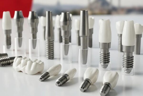 Close-up of dental implant materials, showcasing titanium and zirconia options