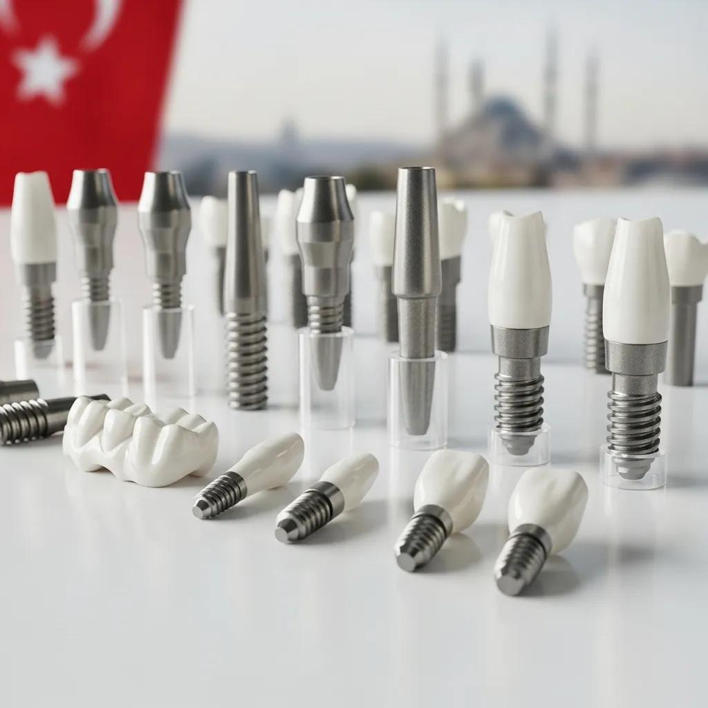 Close-up of dental implant materials, showcasing titanium and zirconia options